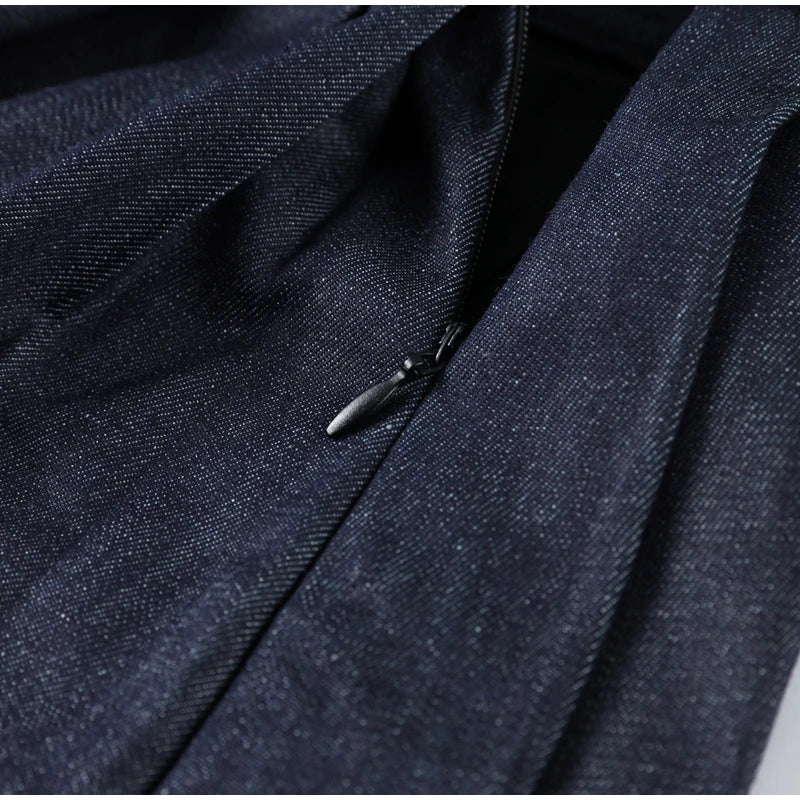 Women's Street Denim Coat and Mini Skirt Set with Stand Collar Long Sleeve Jacket and Pleated Skirt Chic Casual Outfit