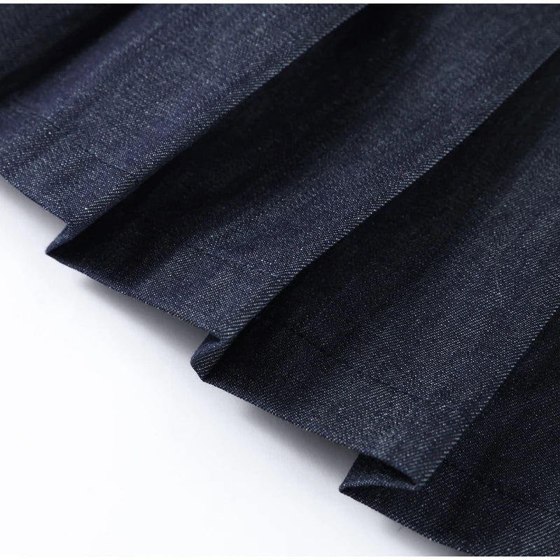 Women's Street Denim Coat and Mini Skirt Set with Stand Collar Long Sleeve Jacket and Pleated Skirt Chic Casual Outfit