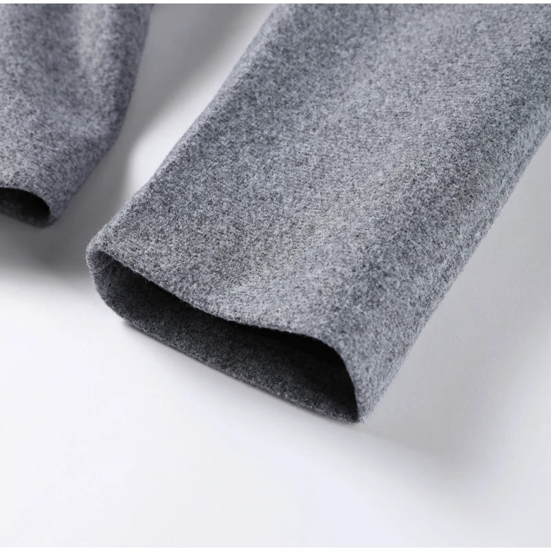 Elegant Women's Woolen Coat and Skirt Set Grey Lapel Blazer with Hidden Buckle and Pleated Midi Skirt Autumn Winter Fashion Ensemble