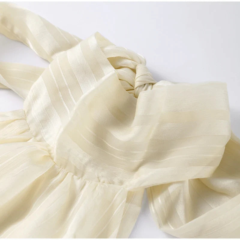 Sexy Halter Ruffle Mini Dress for Women Sleeveless Backless Lace Up Summer Beach Party Vacation Short Robe