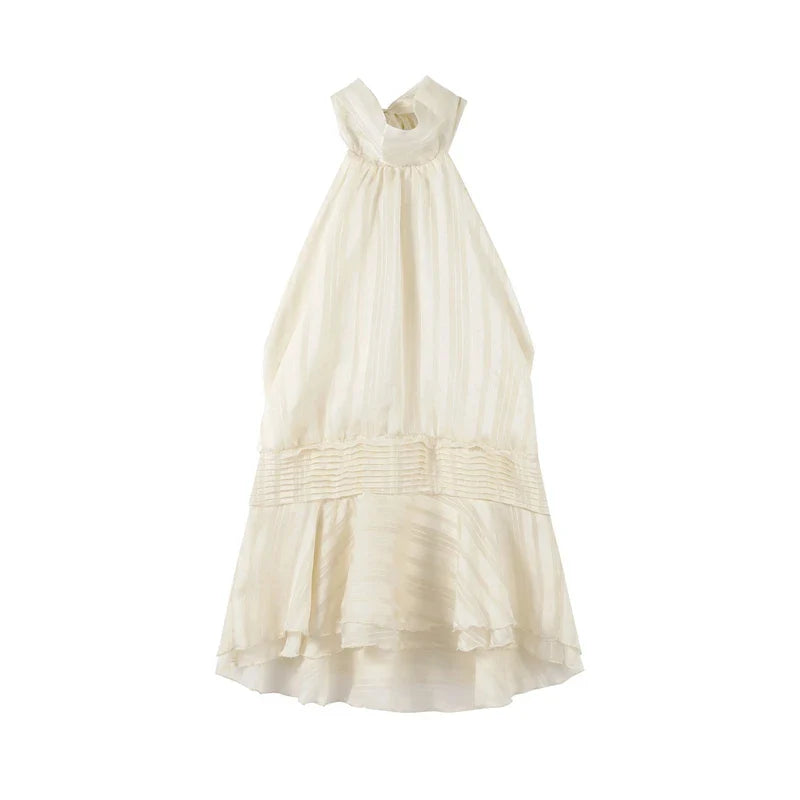 Sexy Halter Ruffle Mini Dress for Women Sleeveless Backless Lace Up Summer Beach Party Vacation Short Robe