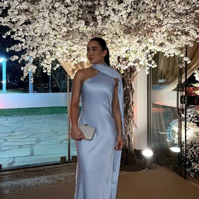 Elegant Solid Ribbon Women's Halter Dress Off Shoulder Sleeveless Backless Slim Fit Maxi Dress for Summer