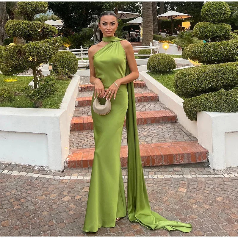 Elegant Solid Ribbon Women's Halter Dress Off Shoulder Sleeveless Backless Slim Fit Maxi Dress for Summer