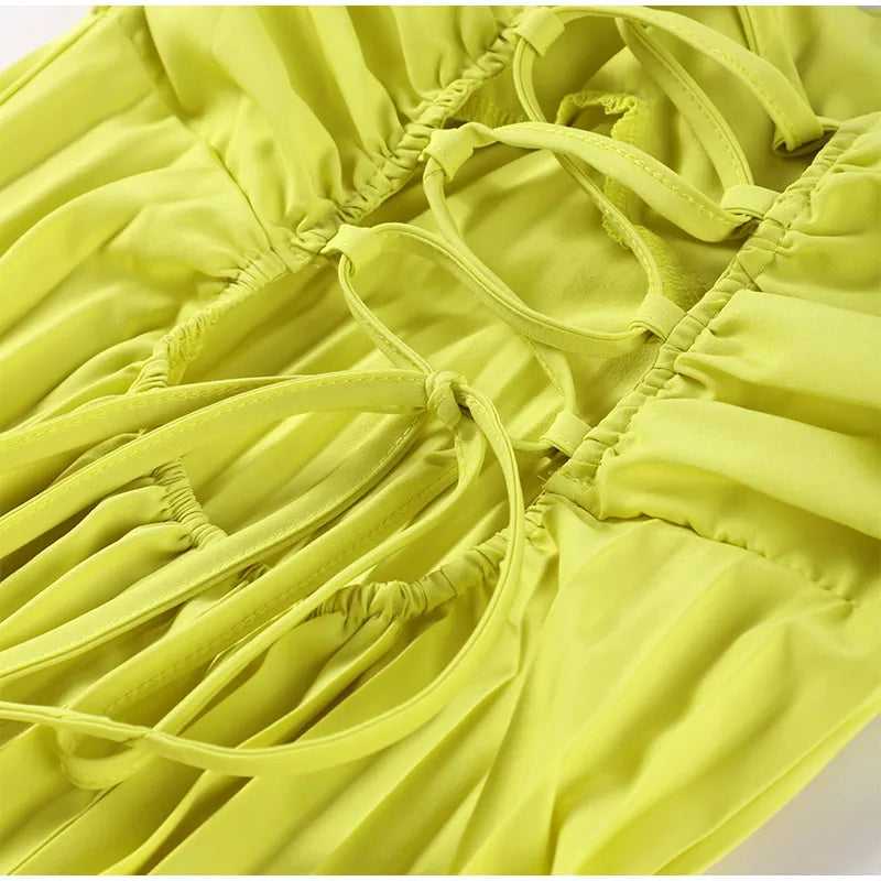 Elegant Strapless Ribbon Maxi Dress for Women Sleeveless Backless Pleated Evening Party Dress Female Summer Sexy Lady Vestido