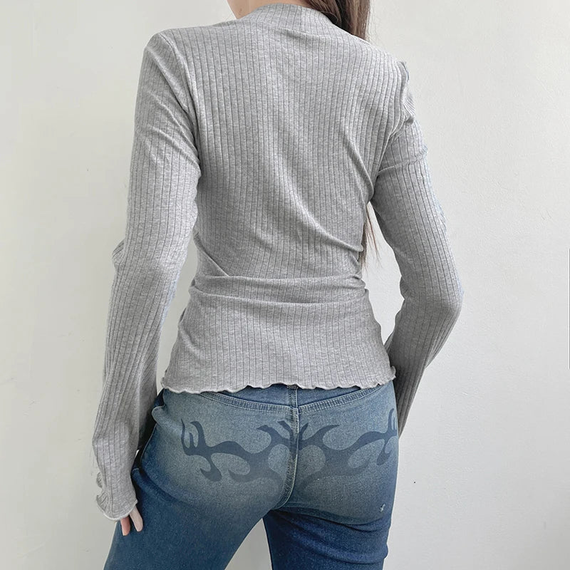 Cute Bow Stitched Crop Top for Women Kawaii Square Collar Full Sleeve Patchwork Fake Two-Piece Autumn Shirt