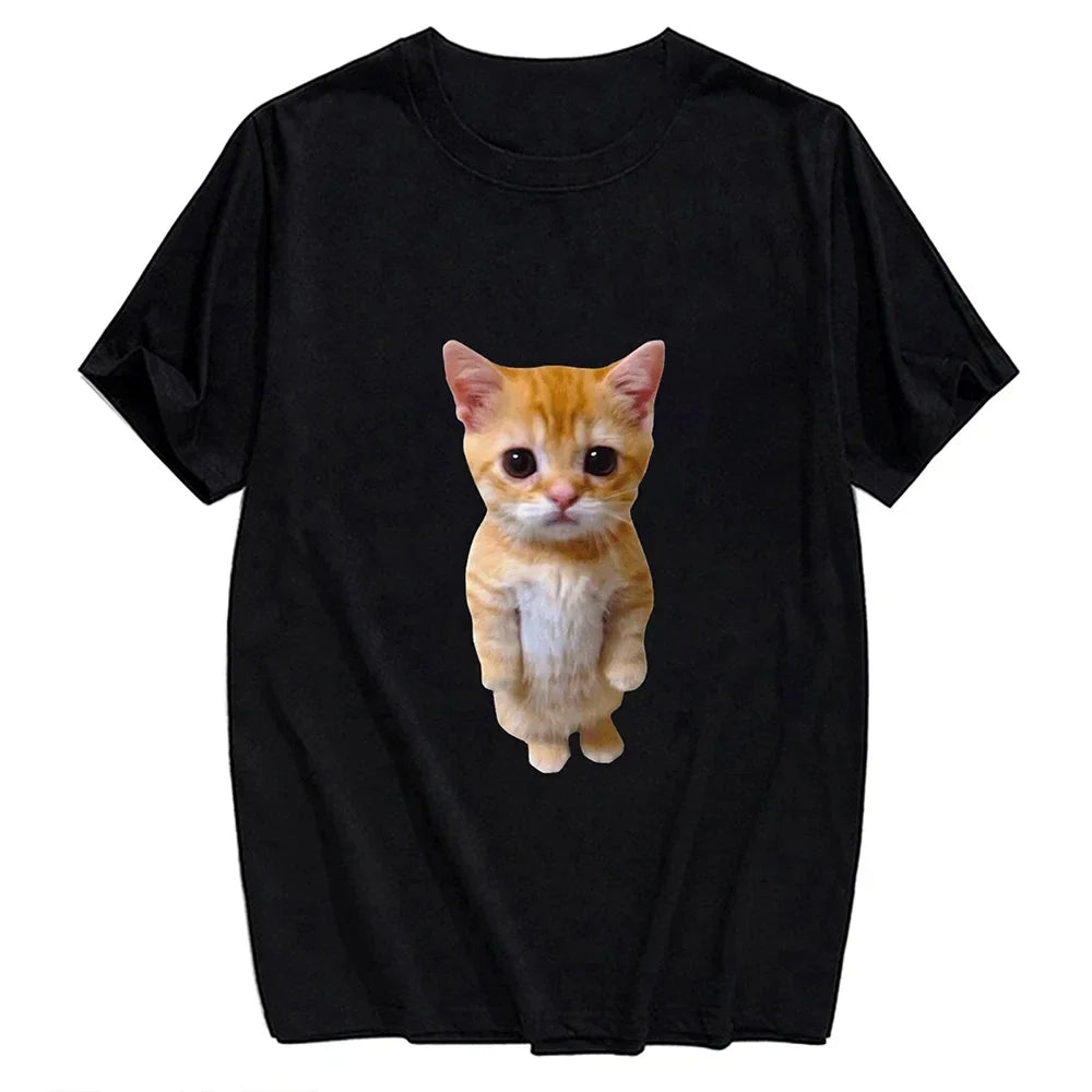 Red Wine Cotton T-Shirt with Bold Cat Middle Finger Graphic Casual Pocket Tee for Men and Women
