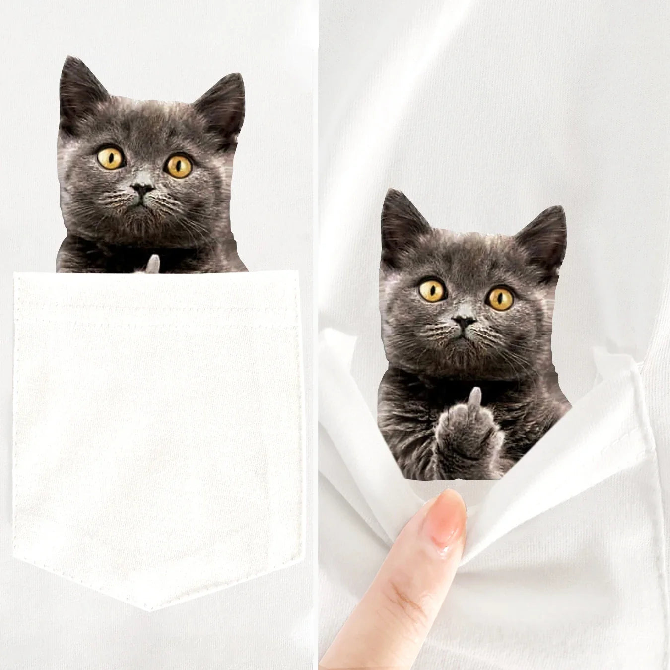 Red Wine Cotton T-Shirt with Bold Cat Middle Finger Graphic Casual Pocket Tee for Men and Women