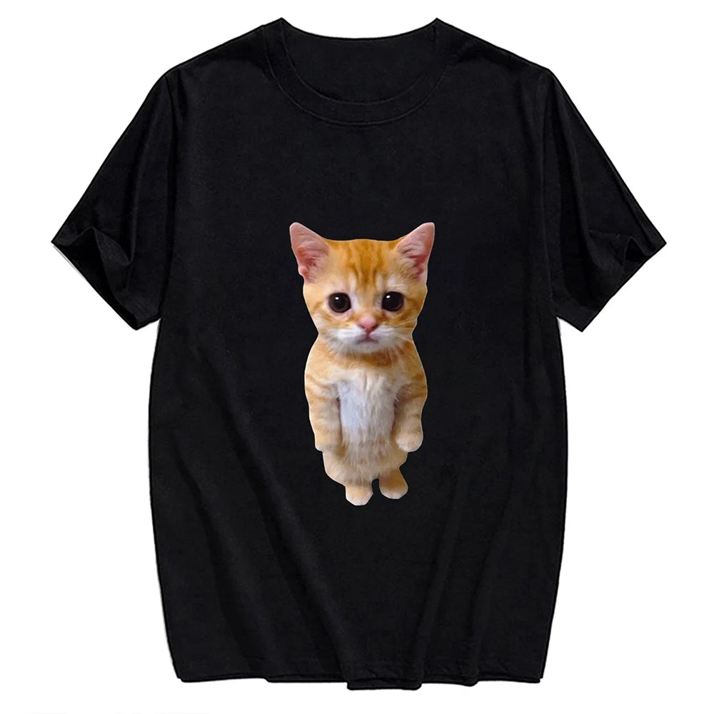 Red Wine Cotton T-Shirt with Bold Cat Middle Finger Graphic Casual Pocket Tee for Men and Women