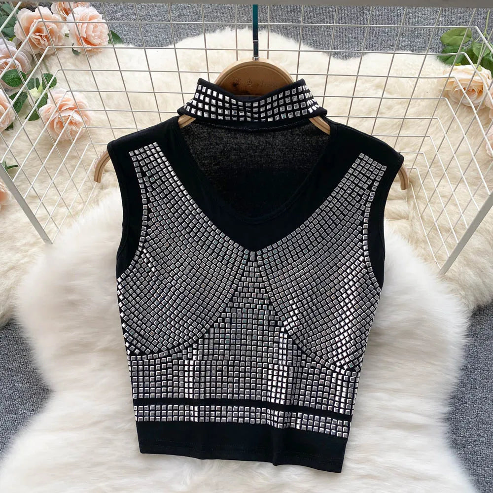 Sexy Summer Women Sequins Two Piece Set Halter Sleeveless Crop Top and High Waist Bodycon Skirt Elegant Party Outfit