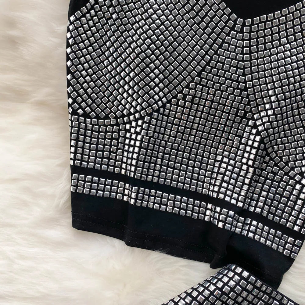 Sexy Summer Women Sequins Two Piece Set Halter Sleeveless Crop Top and High Waist Bodycon Skirt Elegant Party Outfit