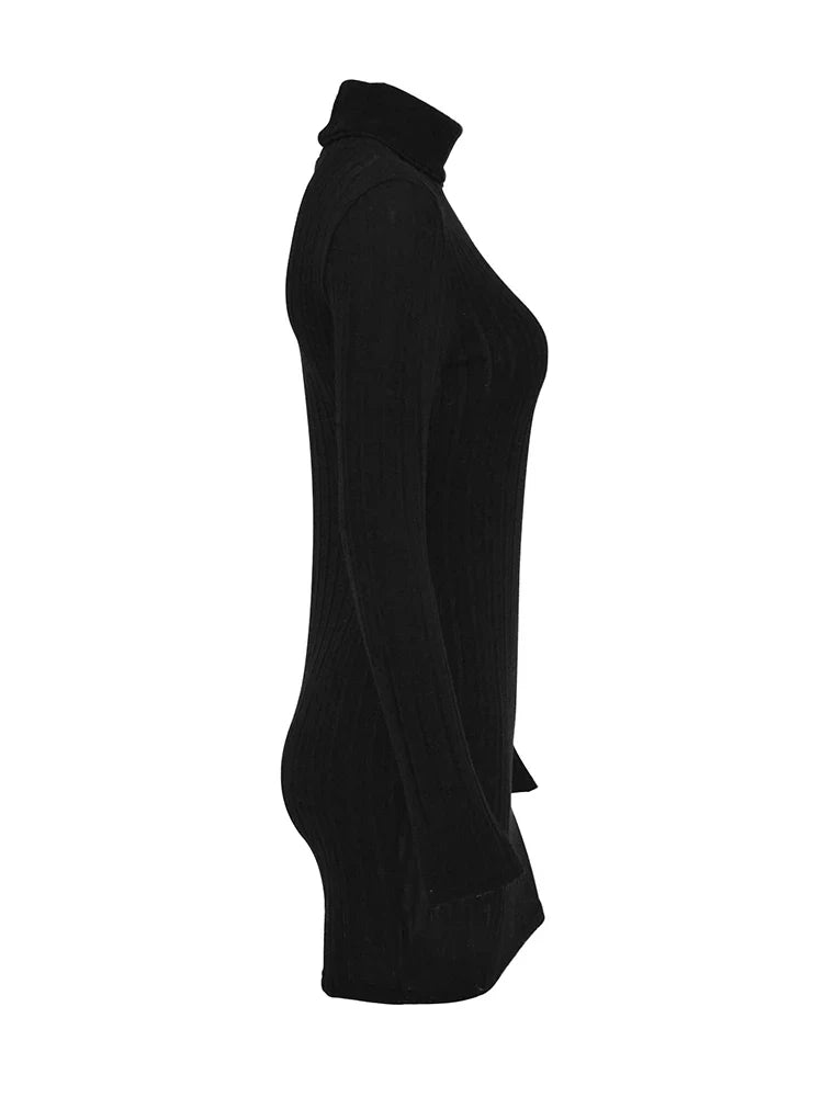 Elegant Solid Bodycon Dress for Women with Long Sleeves and Turtleneck, Perfect for Autumn and Winter Party, Club, and Evening Events