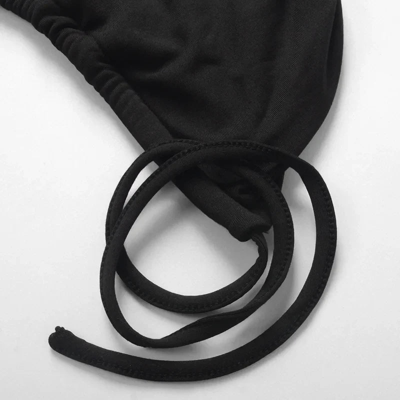 Black Summer Sleeveless Backless Party Dress with Hollow Out Design and Lace-Up Halter Bodycon Fit with Elegant Split Detail