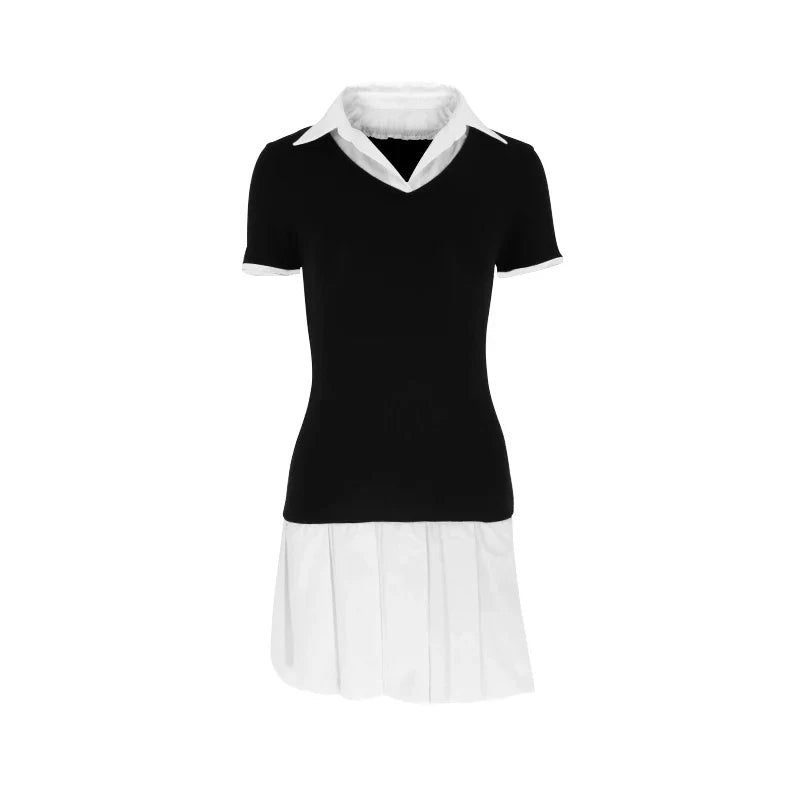Black Sexy A-Line Dress for Women Summer Patchwork Short Sleeve Casual Elegant Mini Dress for Club and Party