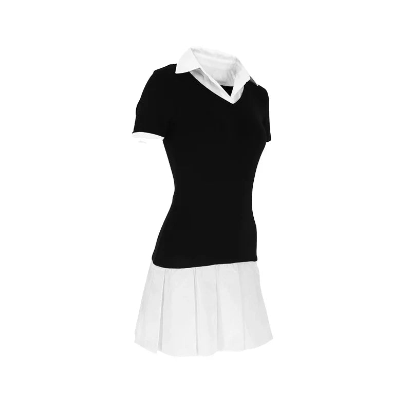 Black Sexy A-Line Dress for Women Summer Patchwork Short Sleeve Casual Elegant Mini Dress for Club and Party
