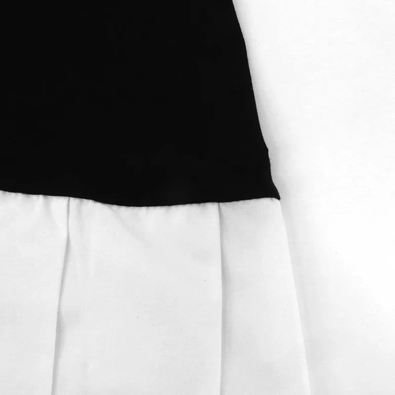 Black Sexy A-Line Dress for Women Summer Patchwork Short Sleeve Casual Elegant Mini Dress for Club and Party