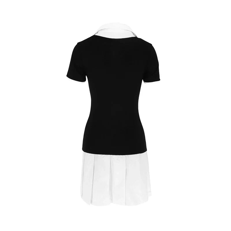 Black Sexy A-Line Dress for Women Summer Patchwork Short Sleeve Casual Elegant Mini Dress for Club and Party