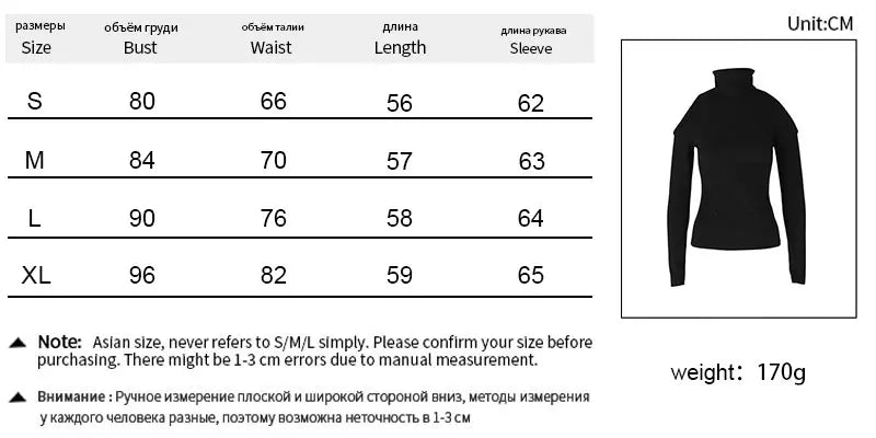 Women's Sexy Off Shoulder Black Turtleneck Long Sleeve Slim Fit Casual Autumn Winter Tee