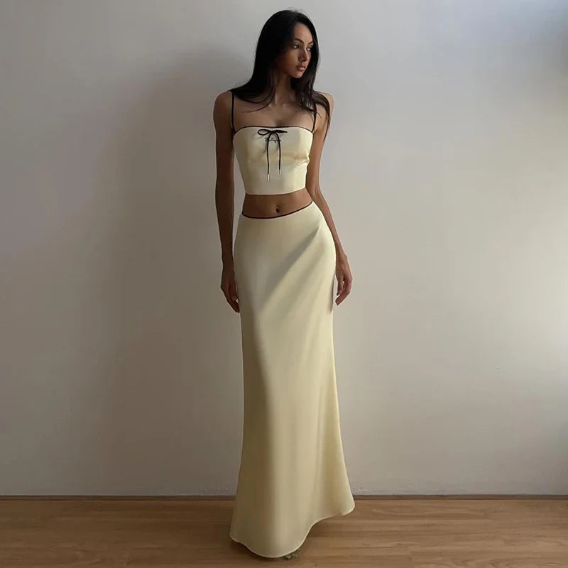 Sexy Sleeveless Camisole Crop Top and High Waist Skirt Two Piece Set for Women Slim Fit Summer Fashion Party Outfit Streetwear
