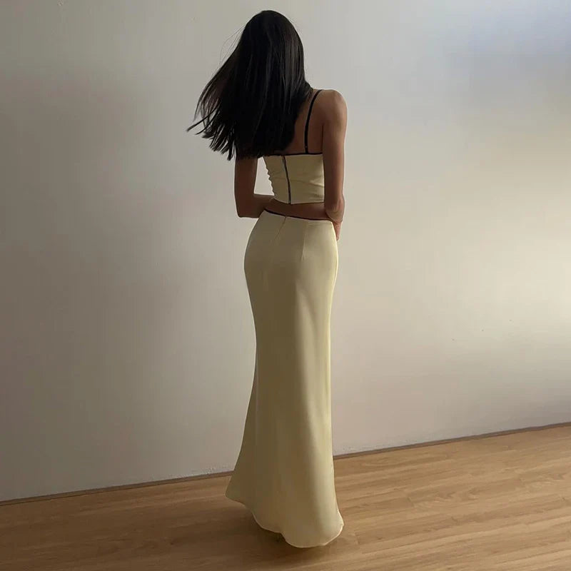 Sexy Sleeveless Camisole Crop Top and High Waist Skirt Two Piece Set for Women Slim Fit Summer Fashion Party Outfit Streetwear