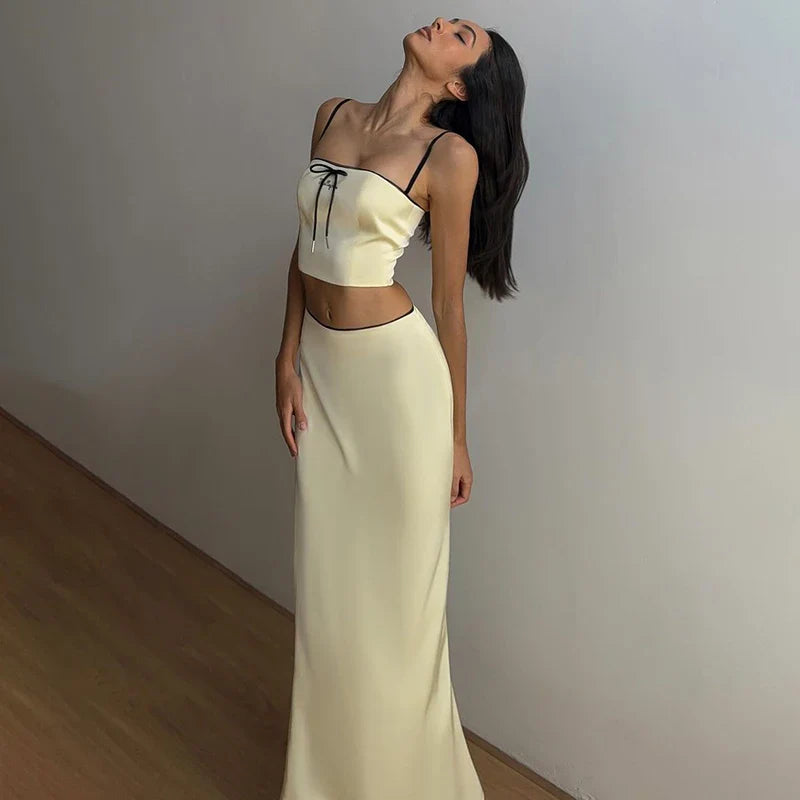 Sexy Sleeveless Camisole Crop Top and High Waist Skirt Two Piece Set for Women Slim Fit Summer Fashion Party Outfit Streetwear