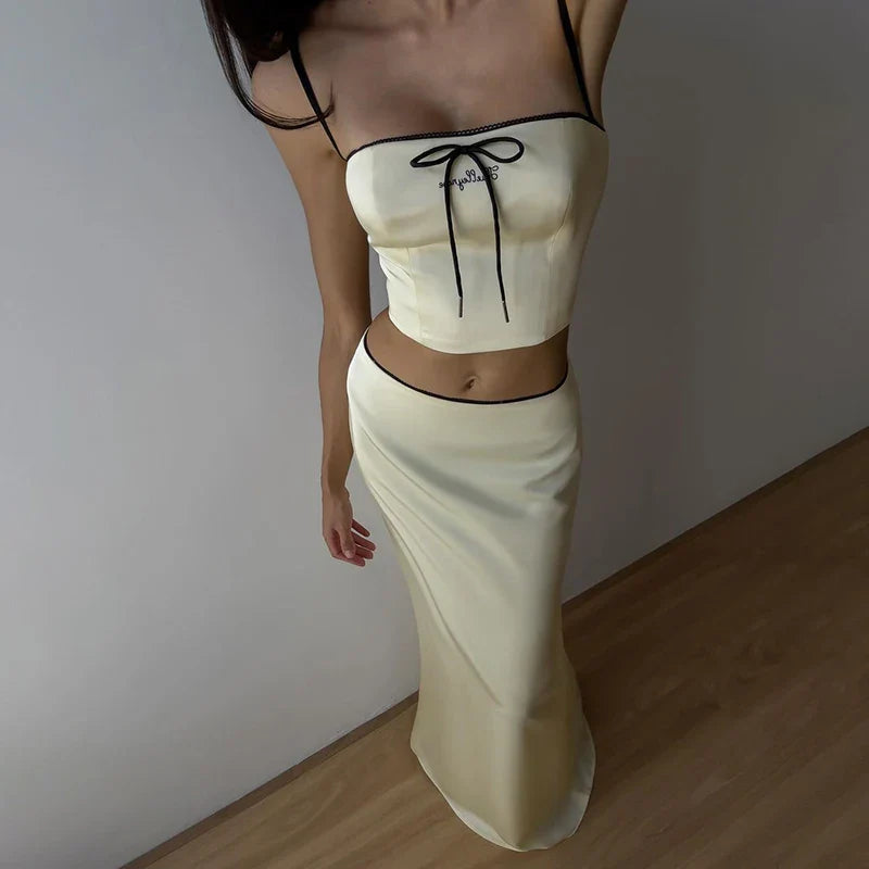 Sexy Sleeveless Camisole Crop Top and High Waist Skirt Two Piece Set for Women Slim Fit Summer Fashion Party Outfit Streetwear