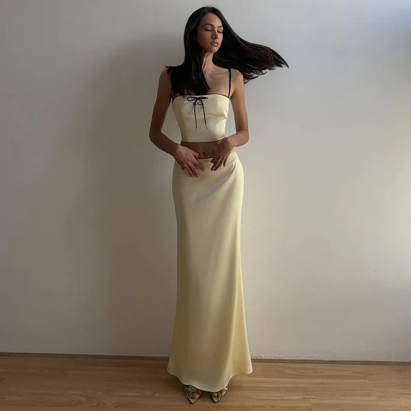 Sexy Sleeveless Camisole Crop Top and High Waist Skirt Two Piece Set for Women Slim Fit Summer Fashion Party Outfit Streetwear