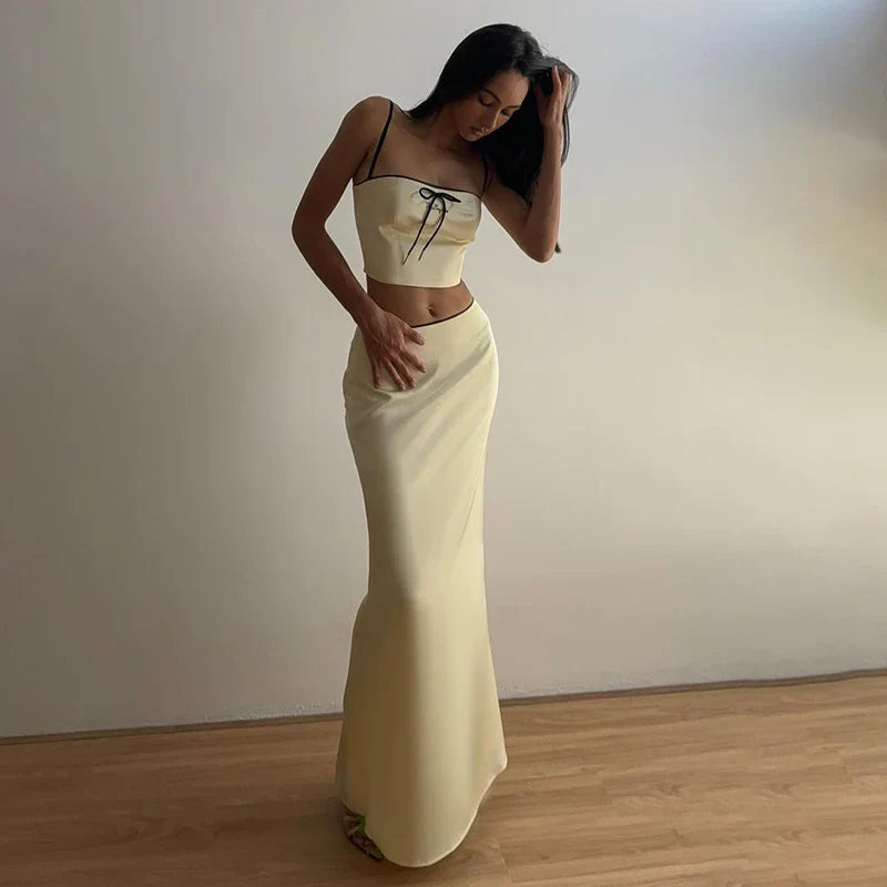 Sexy Sleeveless Camisole Crop Top and High Waist Skirt Two Piece Set for Women Slim Fit Summer Fashion Party Outfit Streetwear