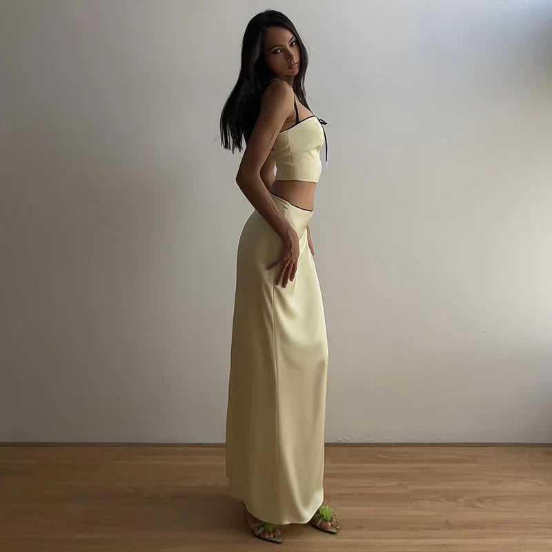 Sexy Sleeveless Camisole Crop Top and High Waist Skirt Two Piece Set for Women Slim Fit Summer Fashion Party Outfit Streetwear