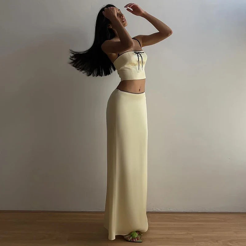 Sexy Sleeveless Camisole Crop Top and High Waist Skirt Two Piece Set for Women Slim Fit Summer Fashion Party Outfit Streetwear