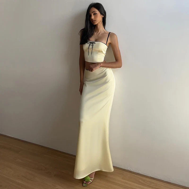 Sexy Sleeveless Camisole Crop Top and High Waist Skirt Two Piece Set for Women Slim Fit Summer Fashion Party Outfit Streetwear