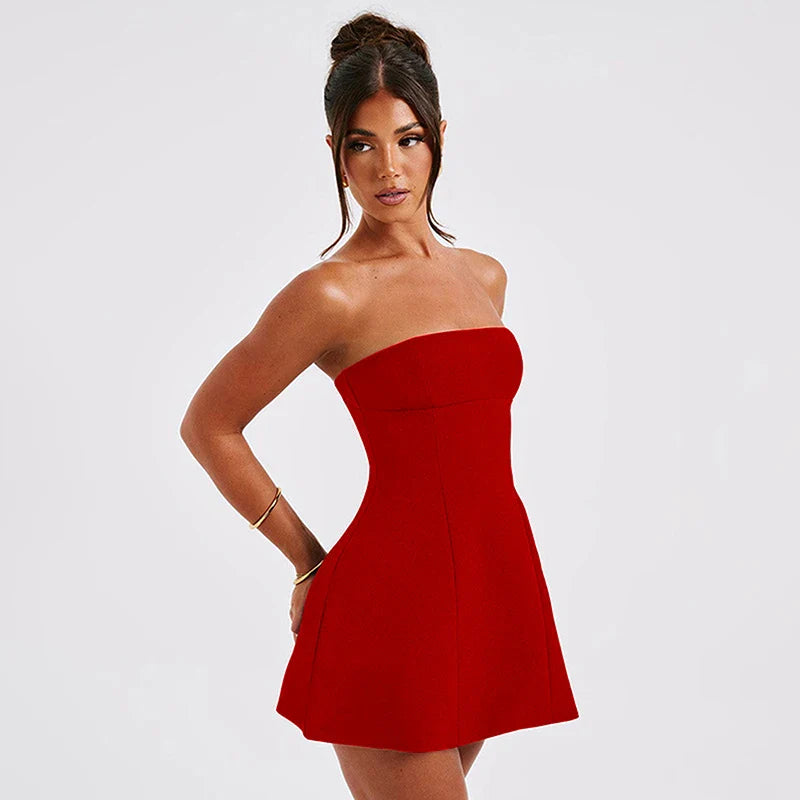 Elegant Strapless A-Line Summer Dress for Women with Sleeveless Off Shoulder Bodycon Fit Perfect for Club and Party Occasions