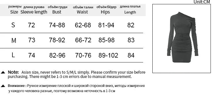 Elegant Black Long Sleeve Dress for Women with Diagonal Collar and Folds for Casual, Club, and Party Wear