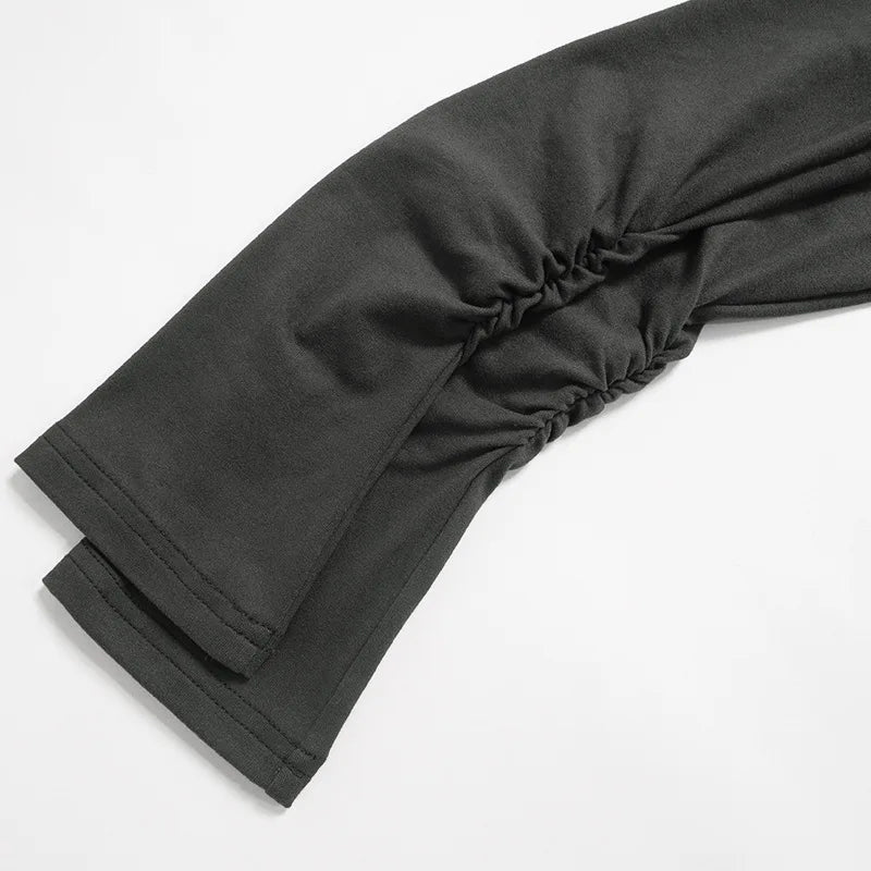 Elegant Black Long Sleeve Dress for Women with Diagonal Collar and Folds for Casual, Club, and Party Wear