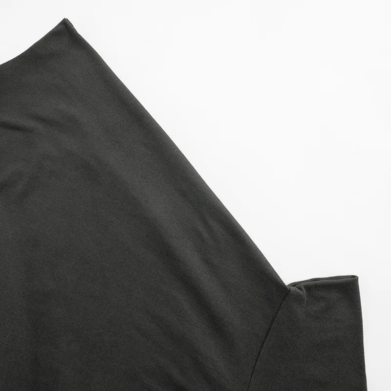 Elegant Black Long Sleeve Dress for Women with Diagonal Collar and Folds for Casual, Club, and Party Wear