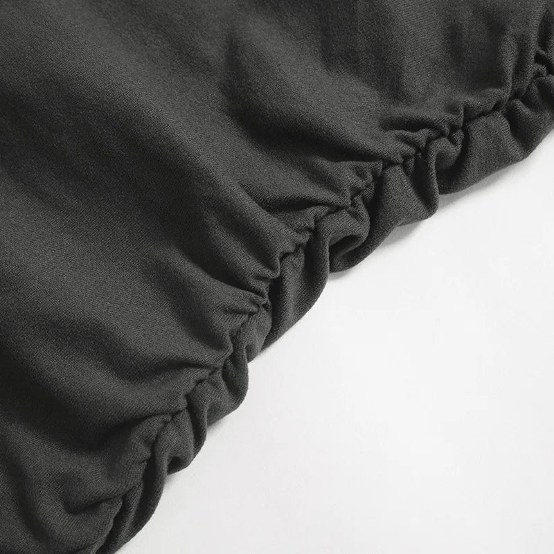 Elegant Black Long Sleeve Dress for Women with Diagonal Collar and Folds for Casual, Club, and Party Wear