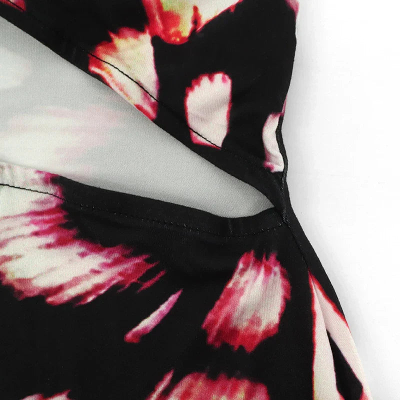 Black Sleeveless O-Neck Hollow Out Dress for Women Summer Casual Elegant Slim Fit Fashion Print Clubwear