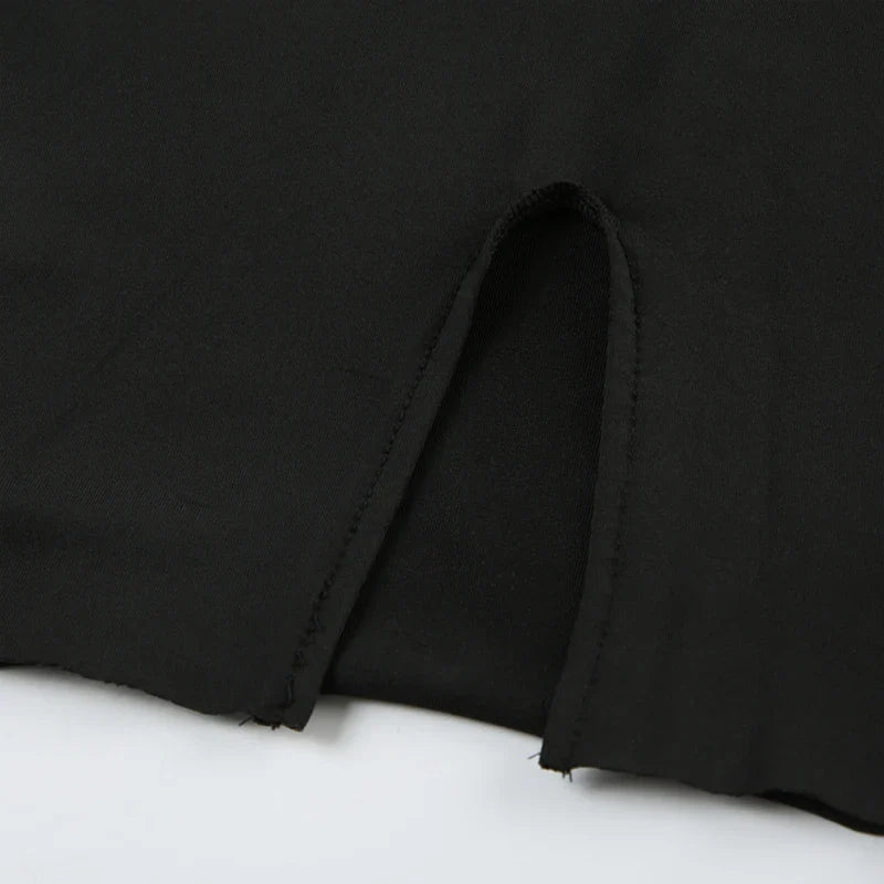 Chic Autumn Women's Streetwear Mini Dress With Long Sleeves Split Lace-up Backless Slim Fit Black Casual Dress