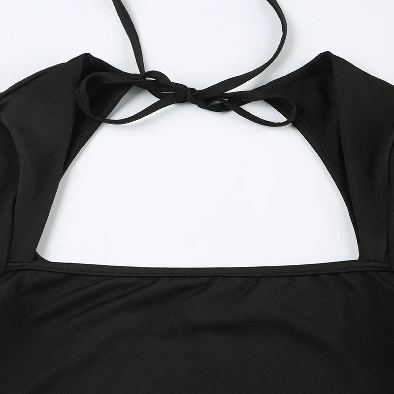 Chic Autumn Women's Streetwear Mini Dress With Long Sleeves Split Lace-up Backless Slim Fit Black Casual Dress