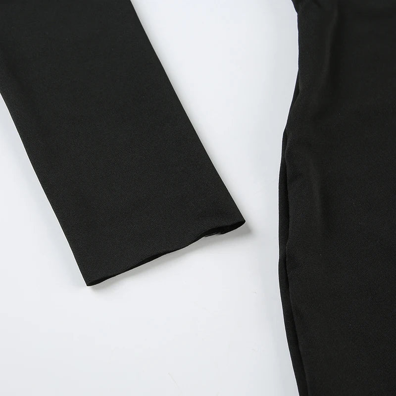 Chic Autumn Women's Streetwear Mini Dress With Long Sleeves Split Lace-up Backless Slim Fit Black Casual Dress