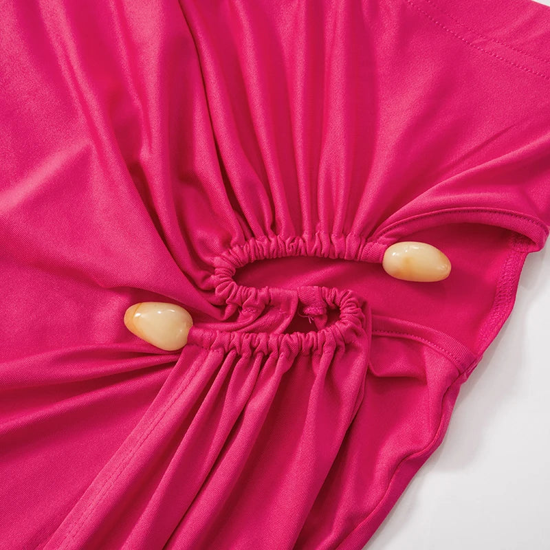 Single Shoulder Half High Neck Long Sleeve Hollow Out Bodysuit with High Split Elegant Long Dress Set