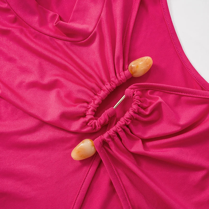 Single Shoulder Half High Neck Long Sleeve Hollow Out Bodysuit with High Split Elegant Long Dress Set