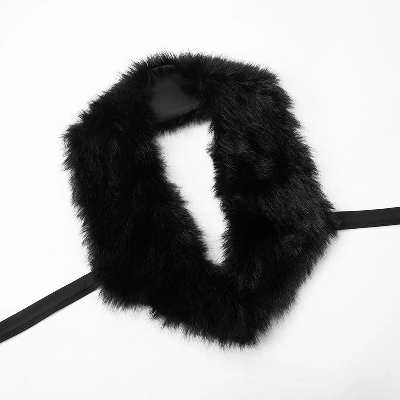 Women's Sexy Fur Patchwork Deep V Tie Backless Crop Top and Mini Fur Wrap Hip Skirt Set for Evening Clubwear