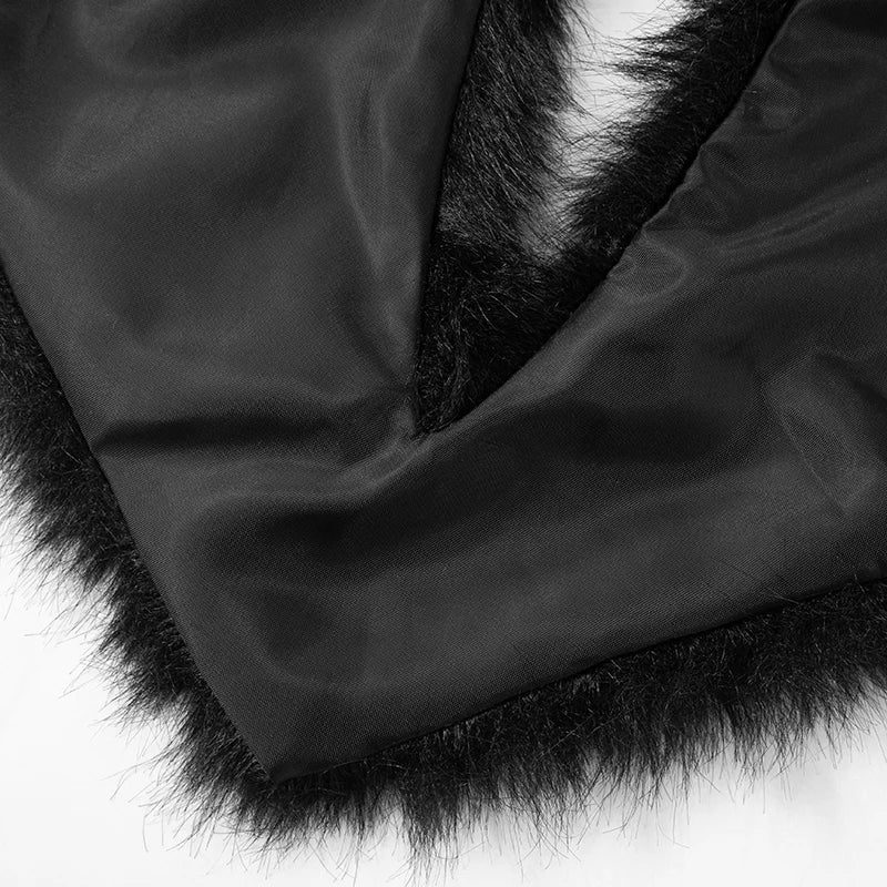Women's Sexy Fur Patchwork Deep V Tie Backless Crop Top and Mini Fur Wrap Hip Skirt Set for Evening Clubwear