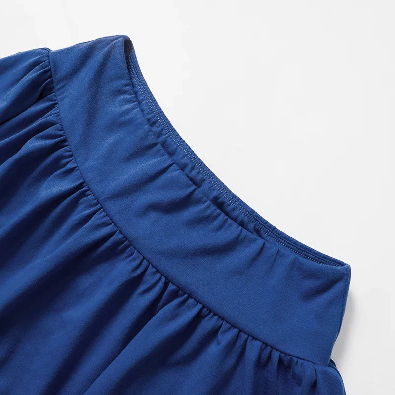 Summer Girl Solid Color Two-Piece Skirt Set with Halter and Strapless Drawstring Ruched Crop Top and Elastic Waist Pleated Skirt