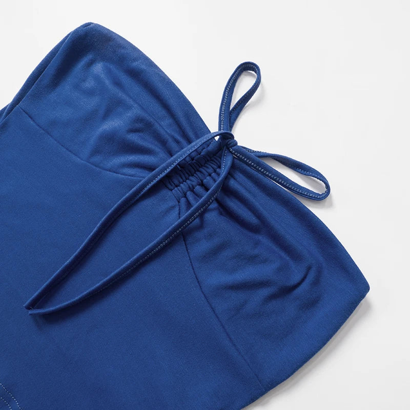 Summer Girl Solid Color Two-Piece Skirt Set with Halter and Strapless Drawstring Ruched Crop Top and Elastic Waist Pleated Skirt