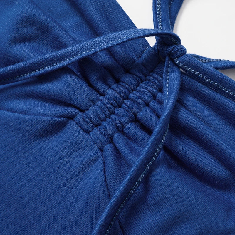 Summer Girl Solid Color Two-Piece Skirt Set with Halter and Strapless Drawstring Ruched Crop Top and Elastic Waist Pleated Skirt