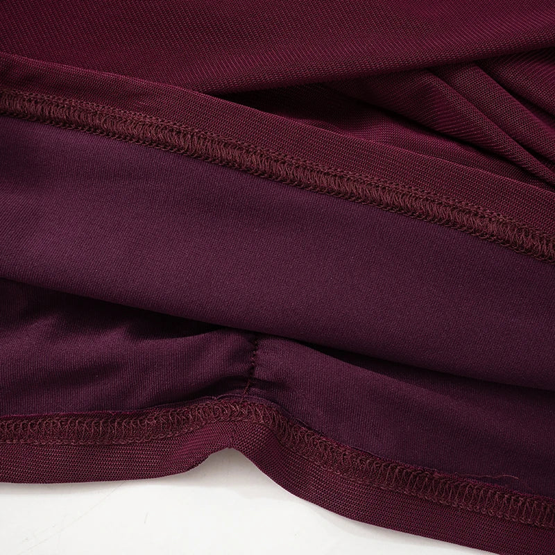 Chic Cross Neck Mesh Crop Top with Pleated Long Sleeves Sheer Sexy Solid Color Elegant T-Shirt for Women Casual Wear