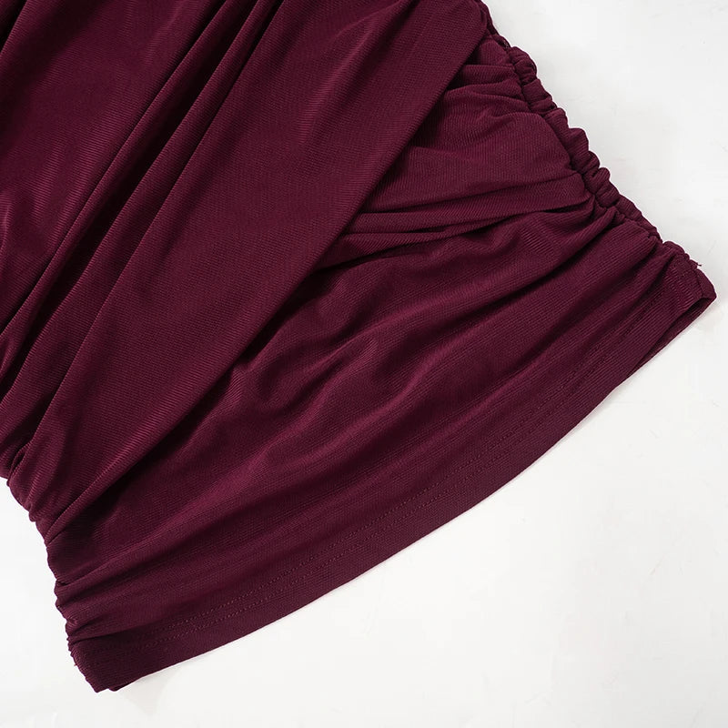 Chic Cross Neck Mesh Crop Top with Pleated Long Sleeves Sheer Sexy Solid Color Elegant T-Shirt for Women Casual Wear