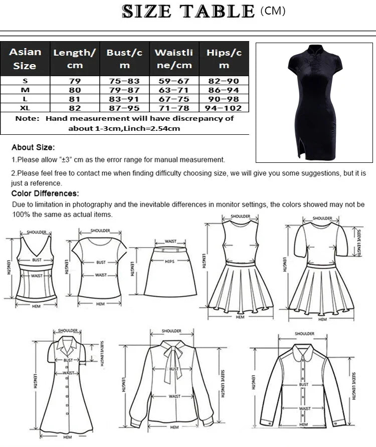 Elegant Black Velvet Cheongsam Dress for Women Short Sleeve Button-Front Casual Summer Fashion