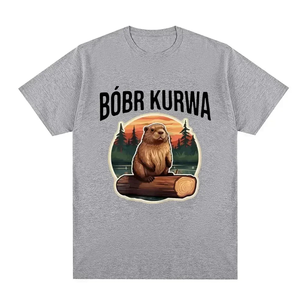 Bober Kurwa Bobr Funny Meme Graphic T-Shirt Unisex Hip Hop Style Loose Fit Short Sleeve Comfort Tee
